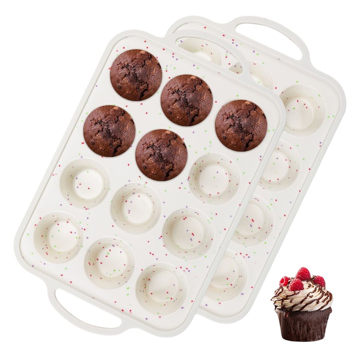 2 db szilikon muffinforma szett, 12 db csésze, megerősített fémkerettel, bézs színű
