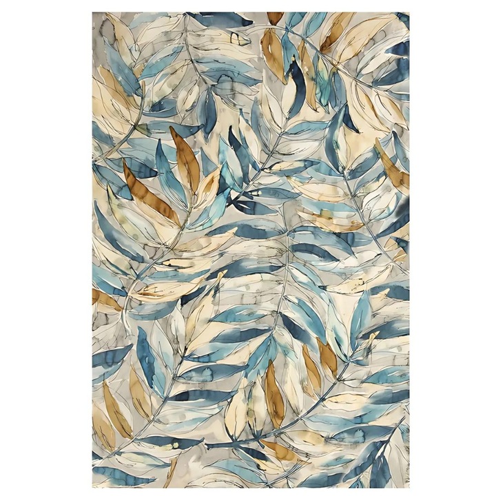 PROMERCO® digitális nyomtatású szőnyeg, 160x230 cm, 100% poliészter, csúszásmentes hátoldal, modern Leafs mintával, kék/krém színekben