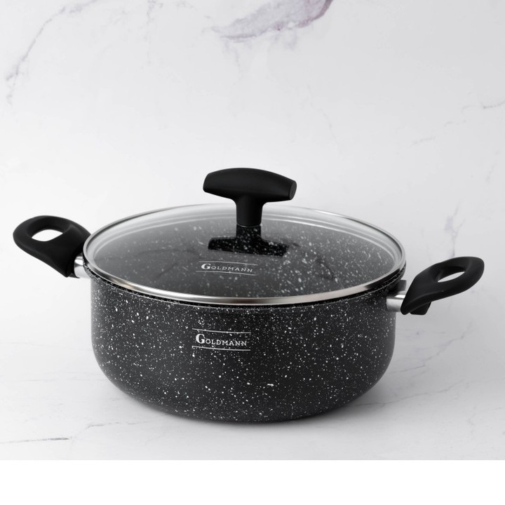 Тенджера Goldmann с капак, 2.8L, 22x8.5cm, 2mm дебелина, незалепващо керамично покритие, меки на допир дръжки