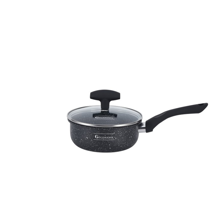 Тиган за сос с капак Goldmann 1.1L, 16X6cm, керамично покритие, мека дръжка, мрамор