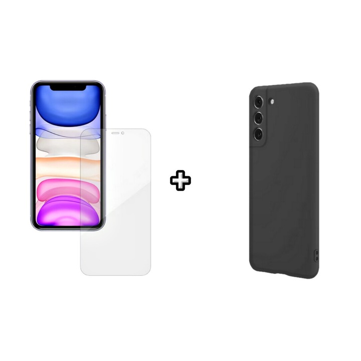 Set Husa Silicon plus Folie din silicon Case Friendly compatibila cu Samsung Galaxy S23 FE, neagra, HQM Protection