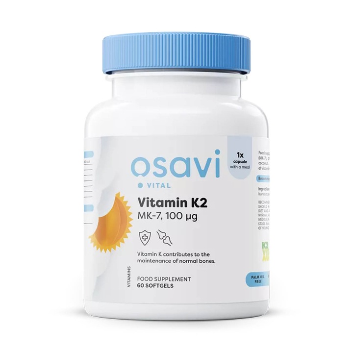 Vitamin K2 MK-7 (Menachinona), 100 mcg, Osavi, 60 softgels