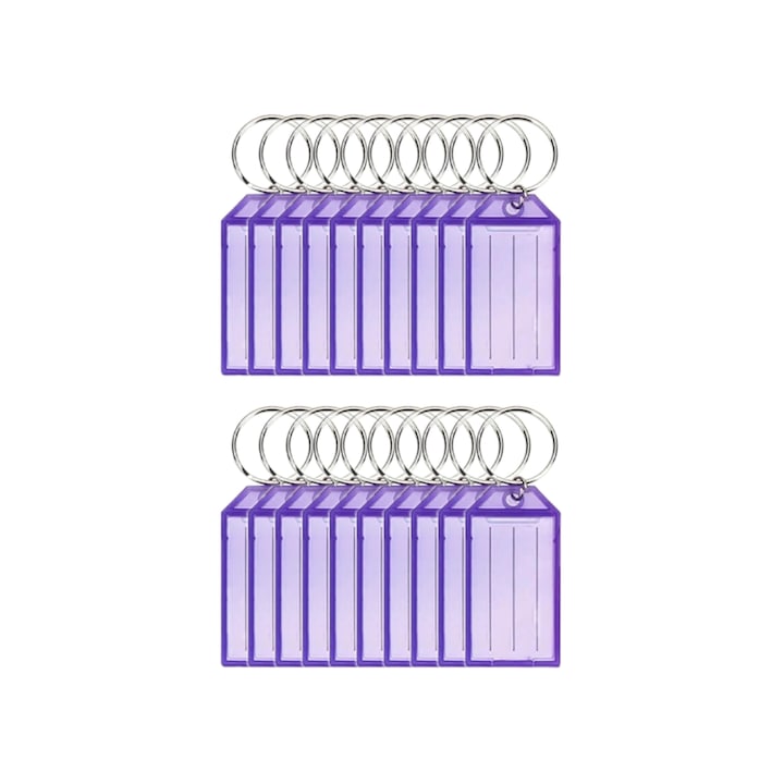 Комплект от 20 ключодържателя Bigshot Key Tag, фиксиращ пръстен, размер 5,7 x 2,9 x 0,5 cm, лилав