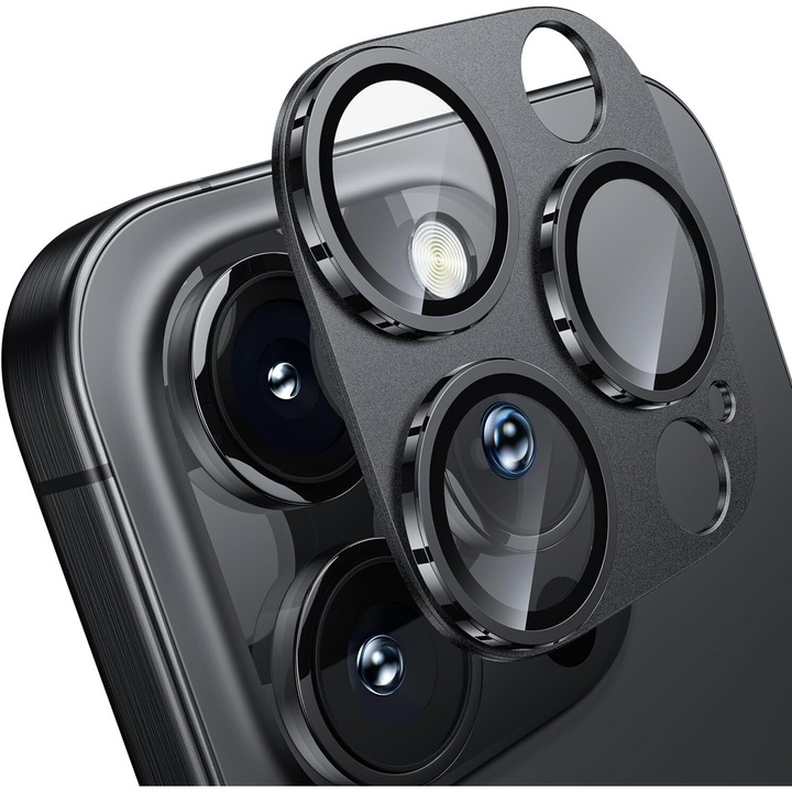 Edzett üveg kameravédő fólia kompatibilis Apple iPhone 16 Pro / 16 Pro Max Techsuit fekete