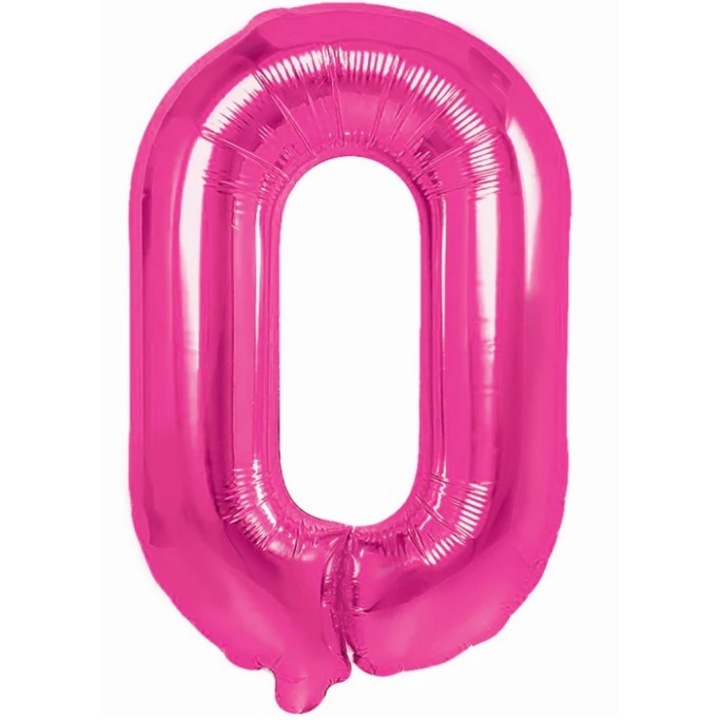 Balon din Folie Metalizata Cyrax, Figurina Cifra, Tema Aniversare 40 cm, Ambalaj Individual, Pai inclus, Umflare cu Aer sau Heliu, Roz, Cifra 0