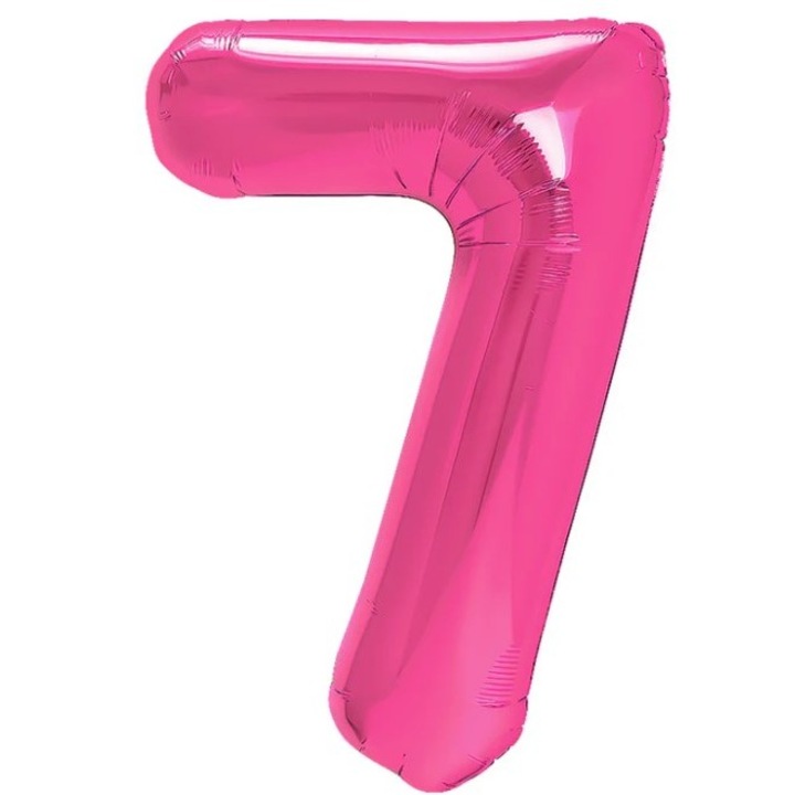 Балон от фолио Leski, фигурка с цифра, тема рожден ден 40 см, индивидуална опаковка, включена сламка, надуване с въздух или хелий, розов, цифра 7