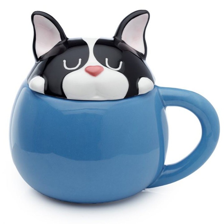 Cana din ceramica cu capac in forma 3D de catel – 500 ml