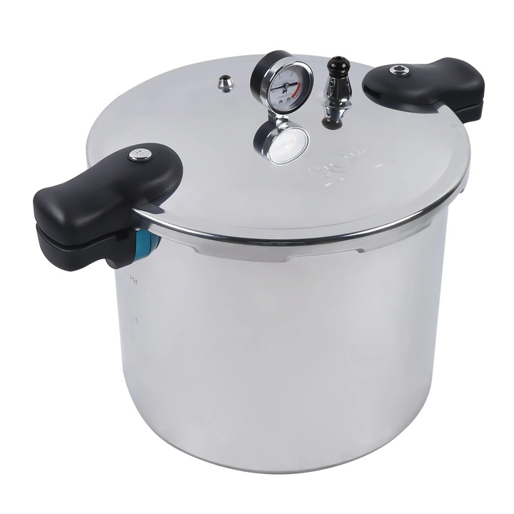 Oala sub presiune 23Qt, argintie, 22L, 32x28cm, cu multiple caracteristici de siguranta