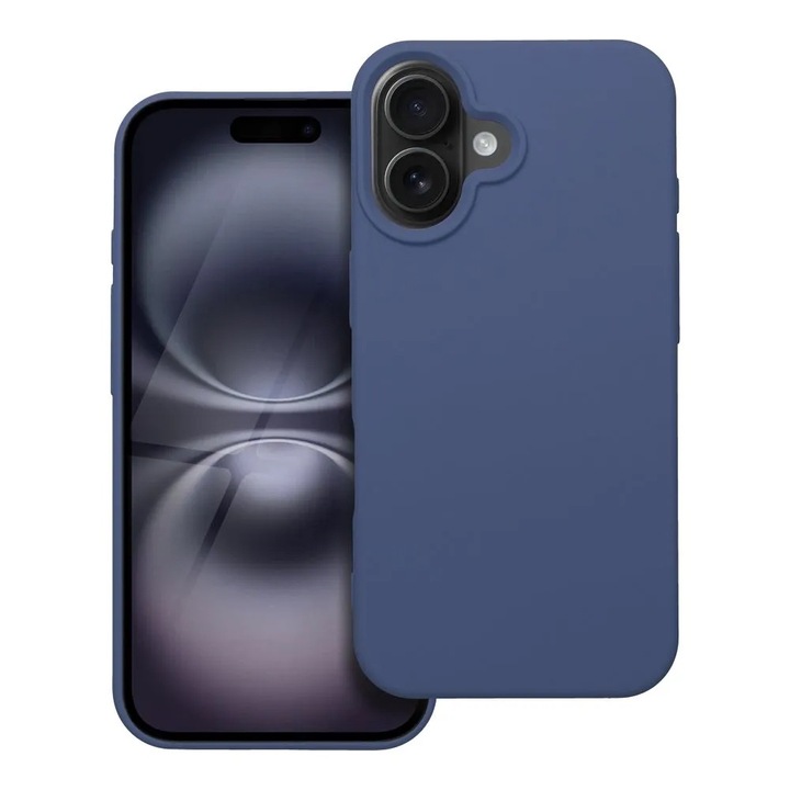 Puha tapintású szilikon védőburkolat mikroszálas Apple iPhone 16 telefonhoz, OPTIM MEGOLDÁS, Vezeték nélküli töltés, Kiváló minőségű puha anyag, Prémium szálas bélés, Stílusos csúszásgátló kialakítás, Kék
