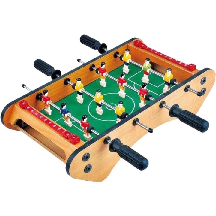 Joc Fotbal de masa cu teren eMazing, 12 jucatori, 4 manere si panou de scor, din metal, lemn si ABS, 37.5 x 21 x 9.5 cm, margini netede, pentru toate varstele