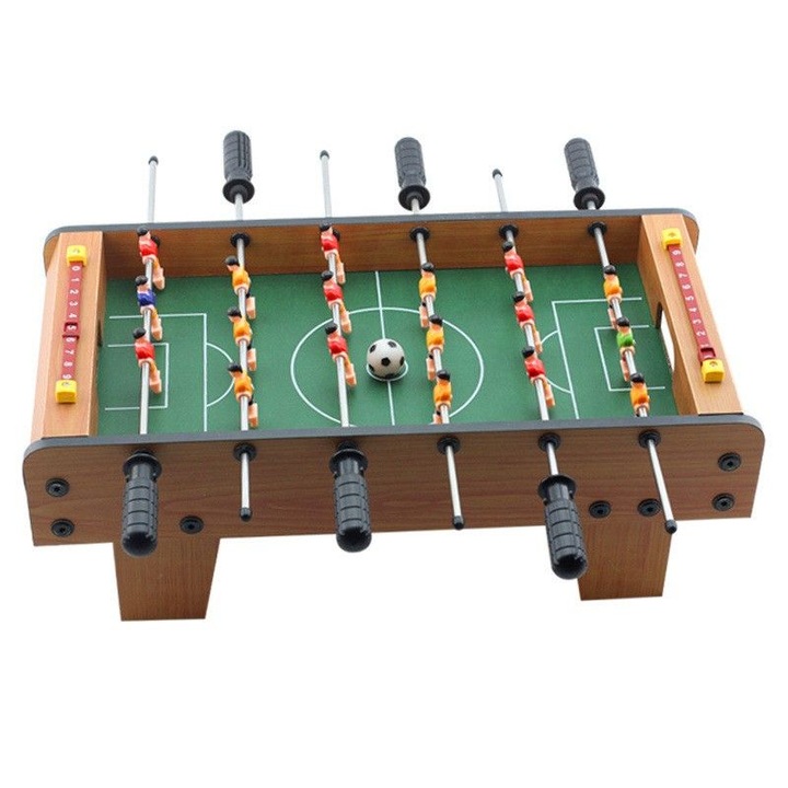 Joc Fotbal de masa cu teren eMazing, 18 jucatori, 6 manere si panou de scor, din metal, lemn si ABS, 60.5 x 30.5 x 18.5 cm, potrivit pentru copii si adulti