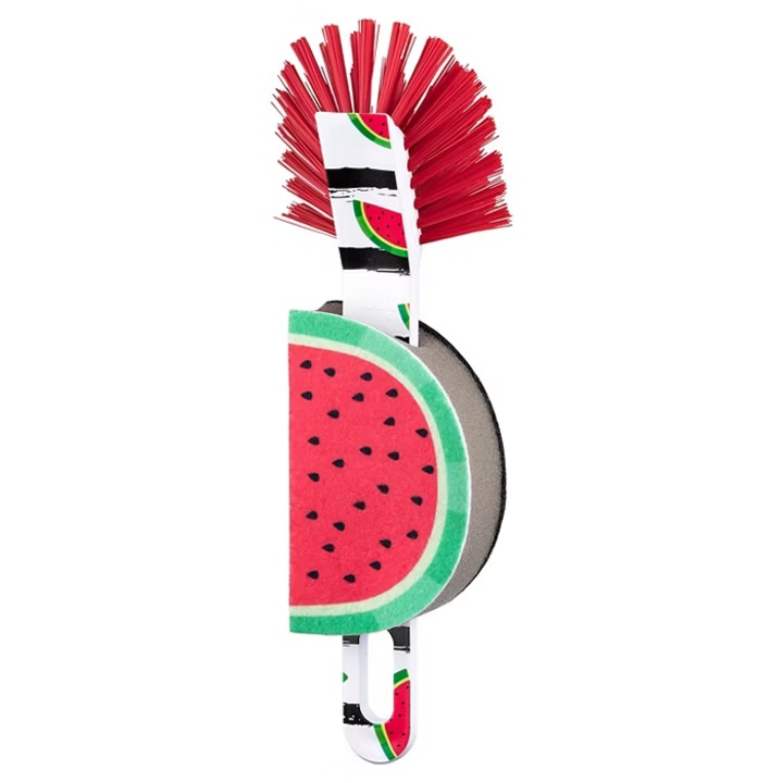 Perie amuzanta pentru spalat vase Vigar, inaltime 24 cm, pepene, multicolor