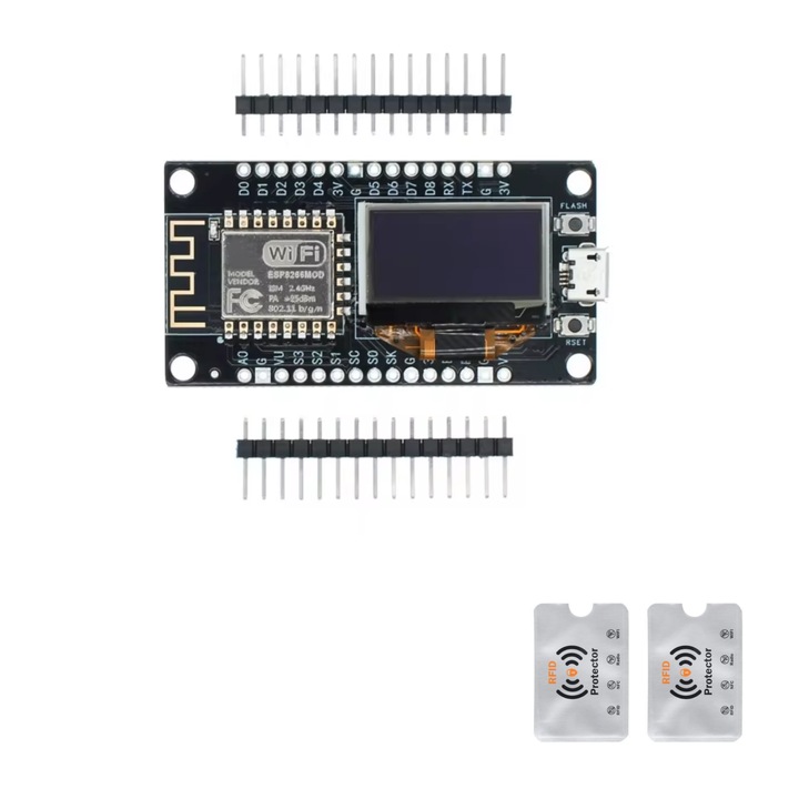 ESP8266 modul, integrált OLED kijelzővel és WiFi ESP-12F, USB-C, Arduino/Micropython projektfejlesztő tábla, programozás, 2 Rfid védelem, UnderShop