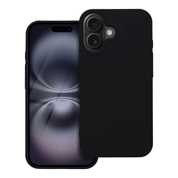 Puha tapintású szilikon védőburkolat mikroszálas Apple iPhone 16 telefonhoz, OPTIM SOLUTION, Vezeték nélküli töltés, Kiváló minőségű puha anyag, Prémium szálas bélés, Stílusos csúszásgátló kialakítás, Fekete