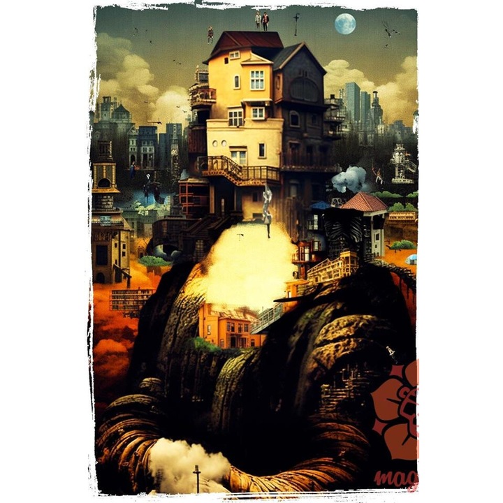 Magnolion tricou pentru barbati Pareidolia Mona Lisa oras fantezie v2, Negru, M