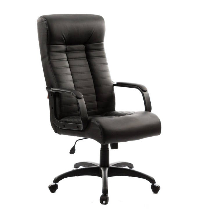 Президентски стол QMOBILI LETIC SOFT Черен, екологична кожа, тапицирани подлакътници, механизъм люлеене, полипропилен база