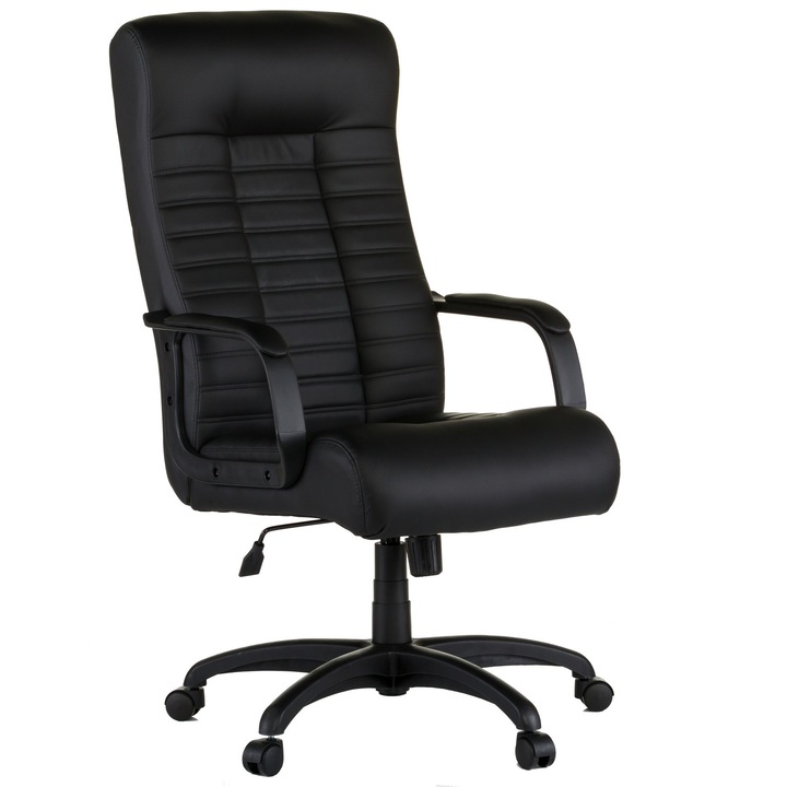 QMOBILI LETIC SOFT irodai szék, fekete, öko bőr, kárpitozott karokkal, egyensúly mechanizmus, polipropilén talp