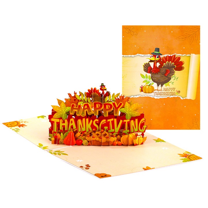 Felicitare 3D Thanksgiving, set, hartie, pliabila, multicolor, 15x20cm
