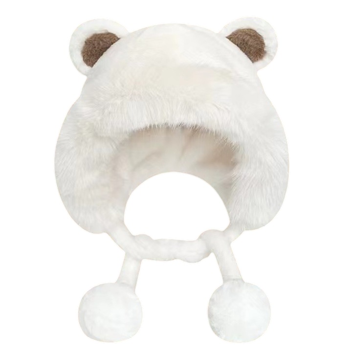 Caciula dama cu urechi, AMRINUGL, Poliester, Alb, 54-58 cm