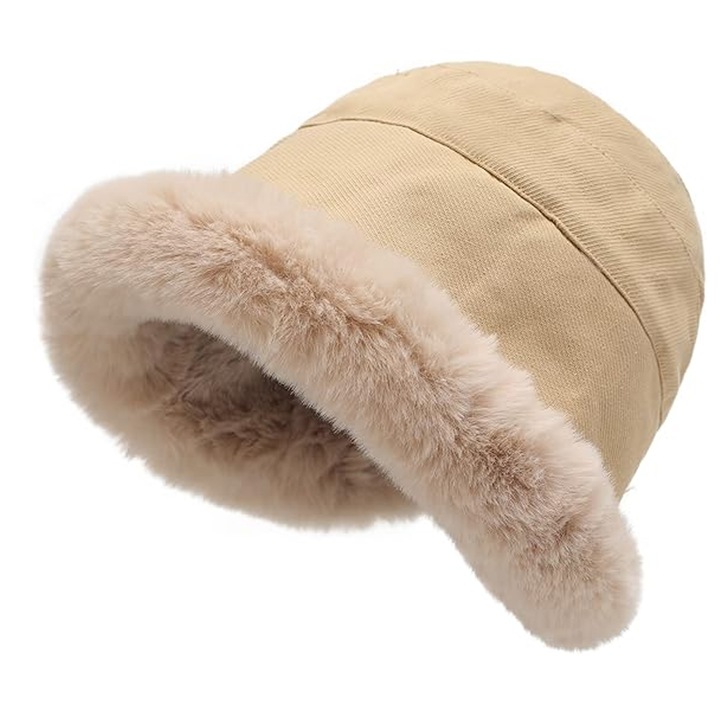 Női sapka, AMRINUGL, bolyhos kalap, khaki színű, 54-58 cm