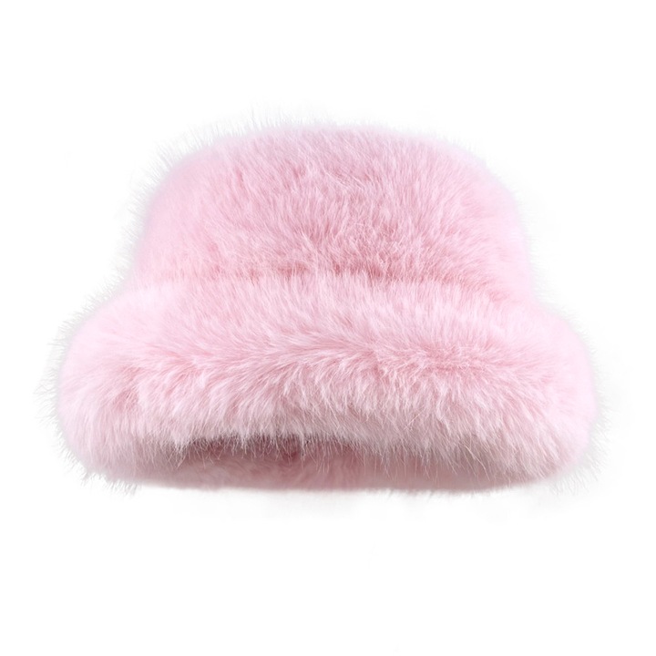 Caciula dama, AMRINUGL, blana artificiala, roz, 56-58 cm
