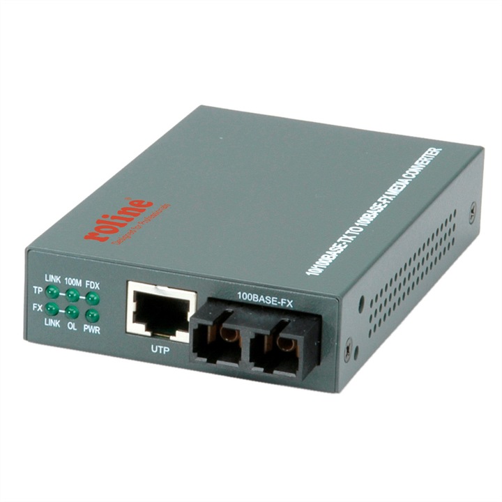 Convertor media, Roline, Fast Ethernet, RJ-45, 108 x 72 x 23 mm, Gri