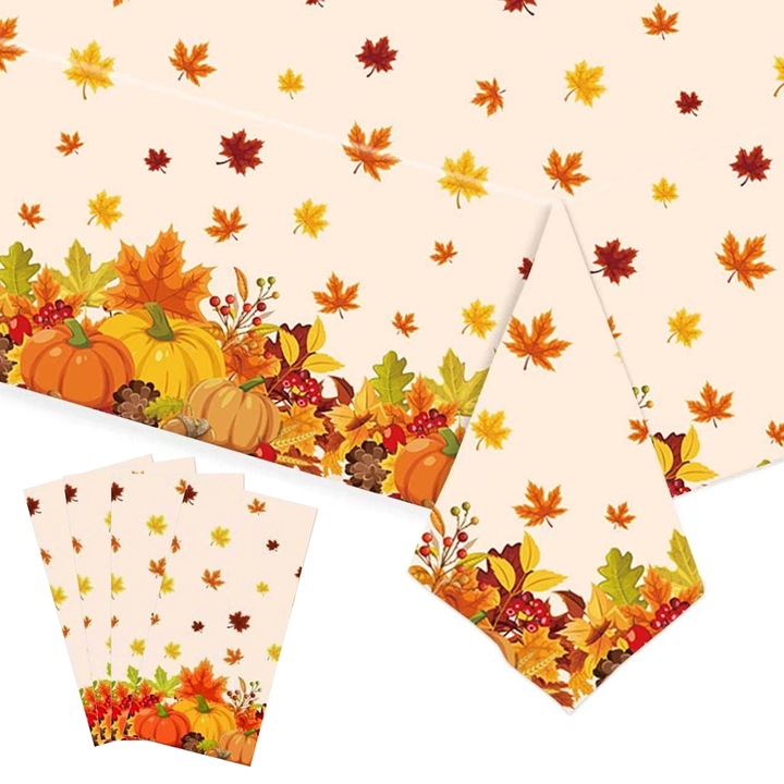 Őszi terítő, 4 darabos, tematikus parti, őszi levelek, töklevél, eldobható, műanyag, őszi, hálaadásra.