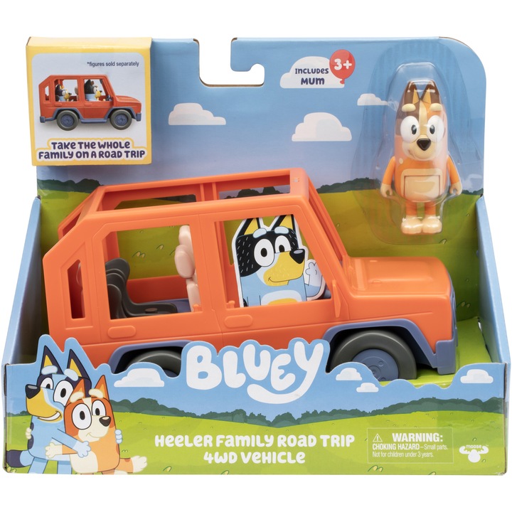 Игрален комплект Bluey - Heeler Family Road Trip, превозно средство 4x4, с фигурка