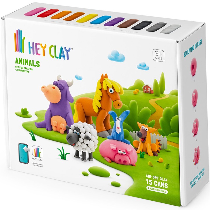 Set Hey Clay - Animals, 15 cutii