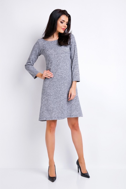 Rochie Dama Trapez, Awama, Croiala Lejera Care Avantajeaza Silueta, Maneci Lungi Confortabile, Tricot Elastic Placut La Purtare, Ofera Libertate De Miscare, Ideala Pentru Zi Cu Zi Si Birou, Proiectata Si Cusuta In Polonia, Marimea L, Gri