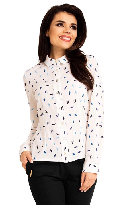 Camasa A173 pentru dama Awama, Poliester, cu maneca lunga, Alb