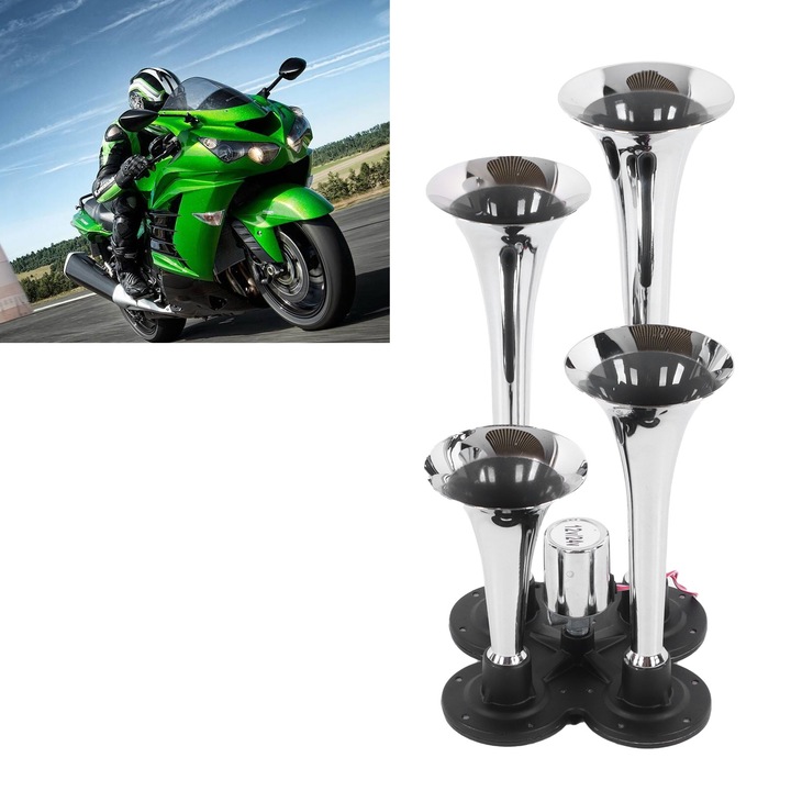 Pneumatikus kürt 12V/24V 4 trombitával, 150dB, teherautókhoz, autókhoz, hajókhoz