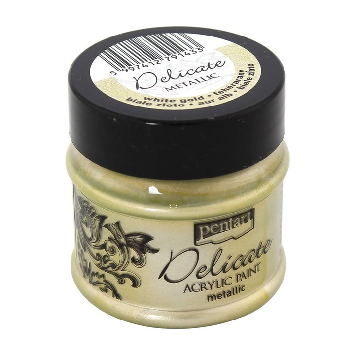 Vopsea metalica Pentart, 50ml, finisaj metalic vibrant, rezistent la apa, auriu