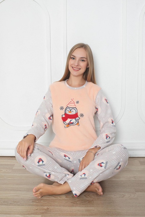 Női cocolino pizsama, boldog pingvin karácsonyi minta, corai 304 7376, Narancssárga