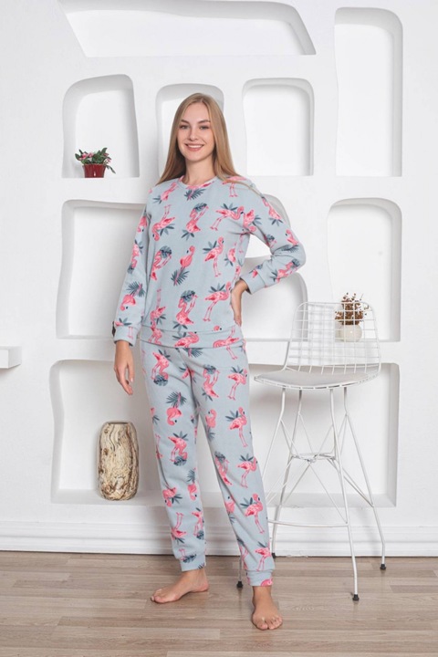Pijama cocolino dama, soft polar, imprimeu Flamingo, vernil 520 7396, Verde