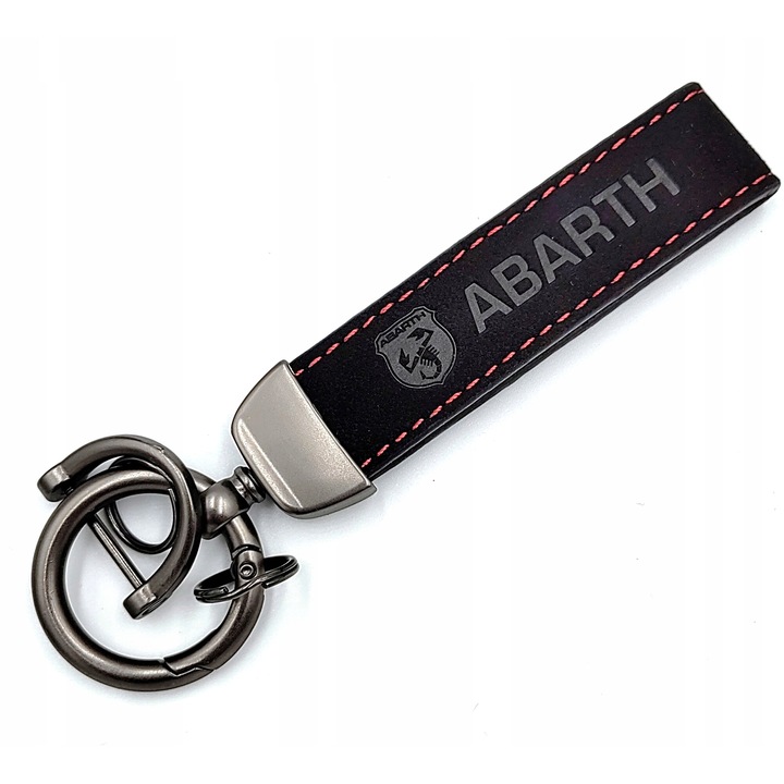 Autó kulcstartó, ABARTH, bőr/ötvözet, fekete