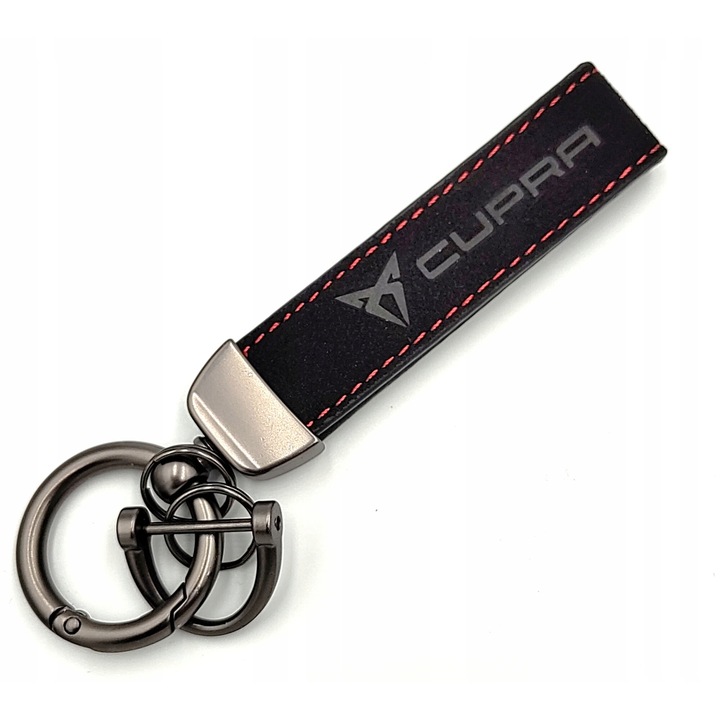 Kulcstartó CUPRA-hoz, bőr/fém ötvözet, fekete