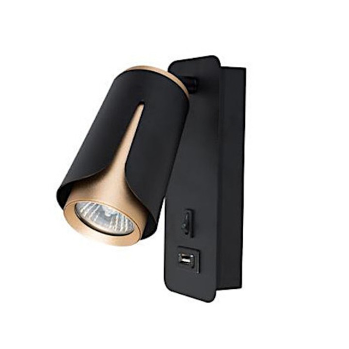 Aplica LED IK270B, 2 surse de iluminat, USB, negru-mat/auriu, 180x70x35mm