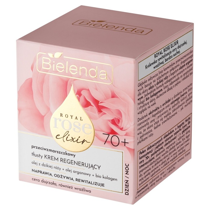 Bielenda arckrém, Royal Rose Elixir 70+, csipkebogyóolajjal és argánolajjal, 50ml