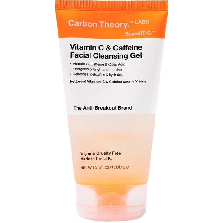 Gel de curatare faciala cu Vitamina C si Cafeina, CARBON THEORY, 150ml, pentru hidratare si luminozitate