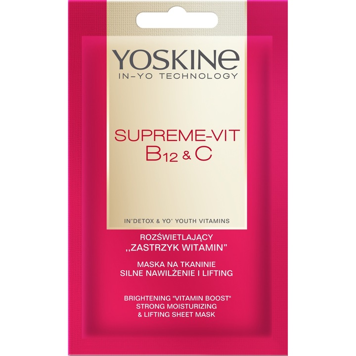 Masca pentru ten, YOSKINE Supreme-Vit B12&C, Hidratanta, Lifting puternic