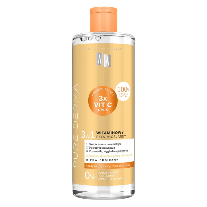 Apa micelara 3 in 1, 500 ml, cu vitamina C, pentru curatare si protectie, multicolor