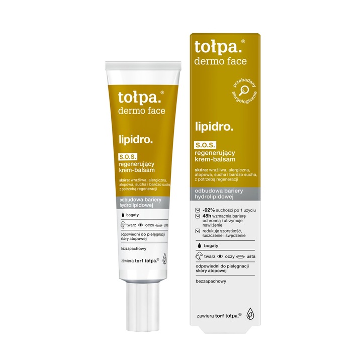 Crema regeneratoare pentru fata Tolpa Dermo Face Lipidro, 40 ml, pentru hidratare si protectie, pentru toate tipurile de piele
