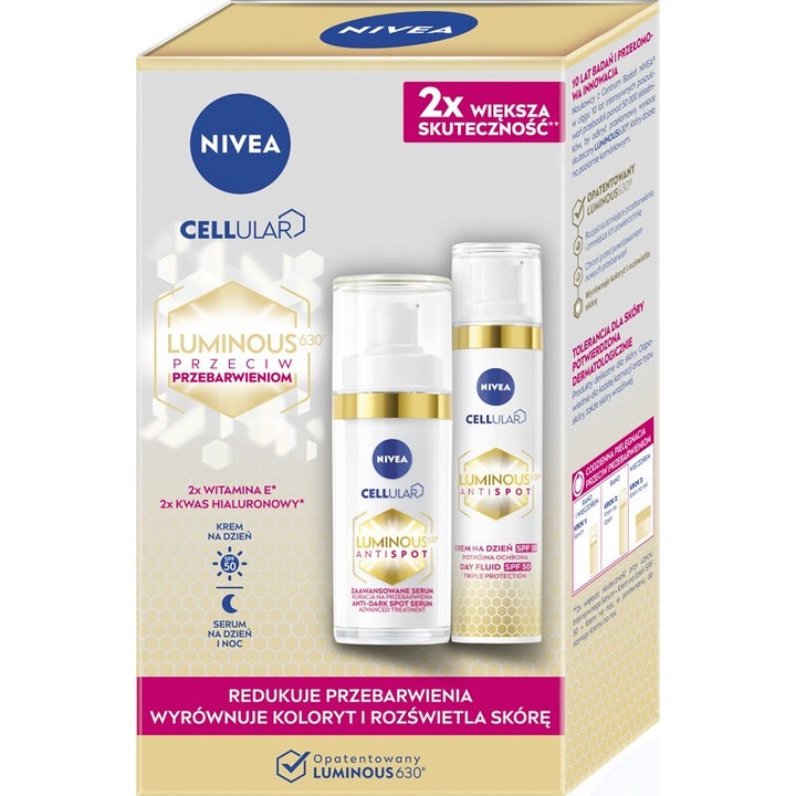 Nivea Duo Cellular Luminous szett, nappali krém + szérum, LUMINOUS630-al, 50ml + 30ml