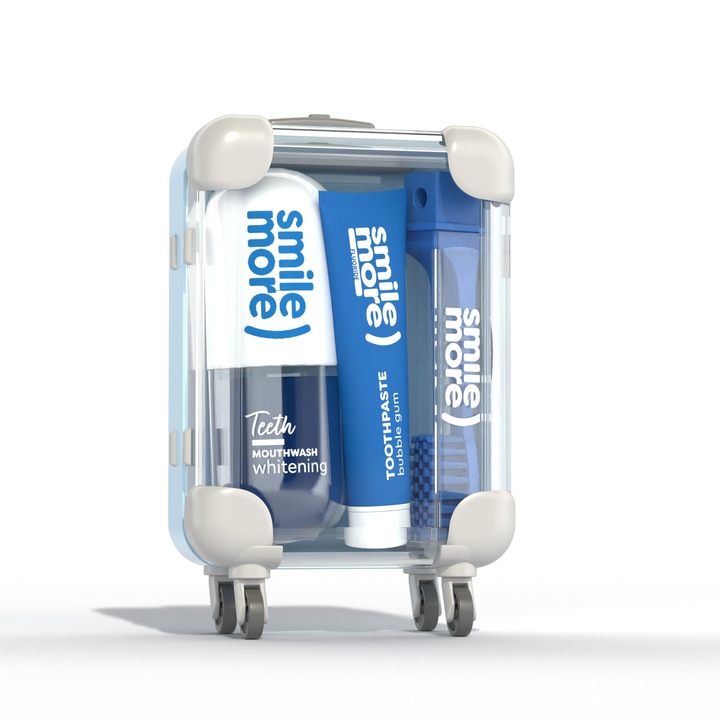 Комплект за пътуване Hiskin DENTAL, паста за зъби 30 ml, вода за уста 60 ml, сгъваема четка за зъби