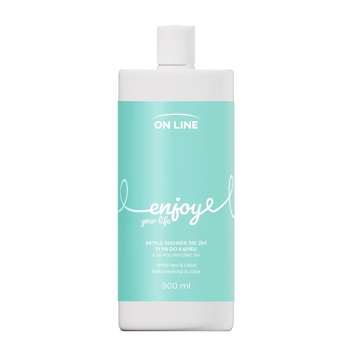 Fürdőzselé és folyadék 2 az 1-ben, On Line, fehér tea és lótusz kivonat, 900 ml