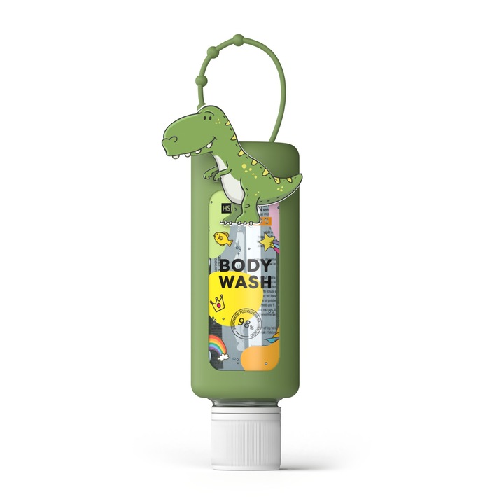 Gel de dus pentru copii, Hiskin, Aloe vera, 98% Ingrediente naturale, 75 ml, Verde