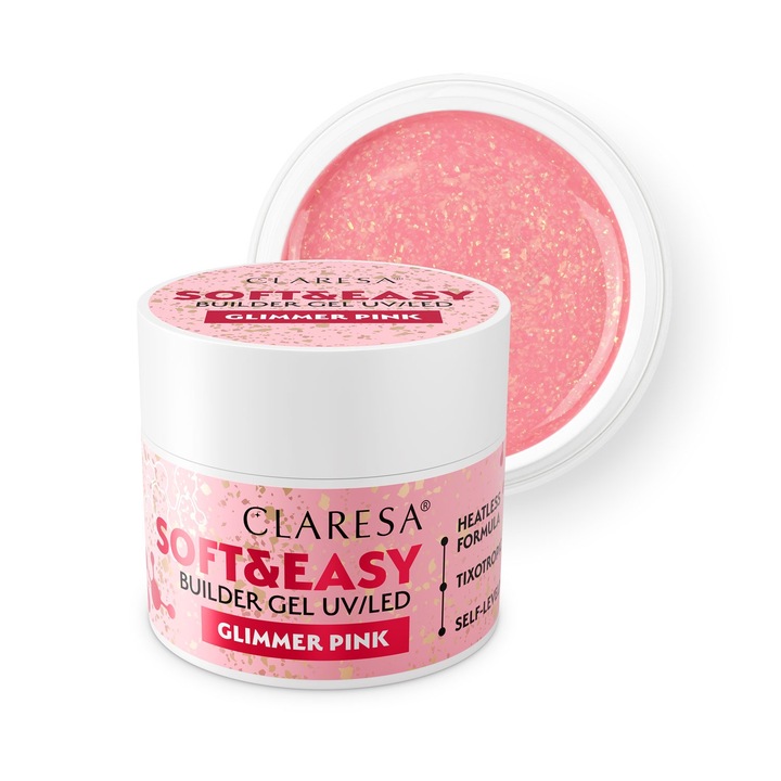 Gel de constructie pentru unghii Claresa Soft&Easy Builder Glimmer Pink 12g