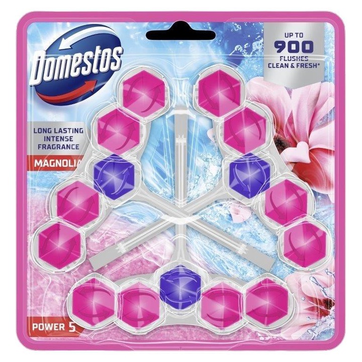 WC-frissítő, Domestos Unilever Power 5, 3 x 50 g, magnólia, sokszínű