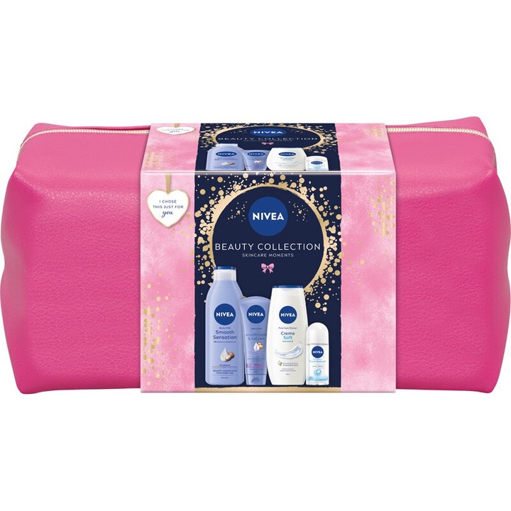 Комплект Nivea 4 елемента: Рол-он антиперспирант 50 мл, Лосион за тяло 250 мл, Душ гел 250 мл, Крем за ръце 100 мл